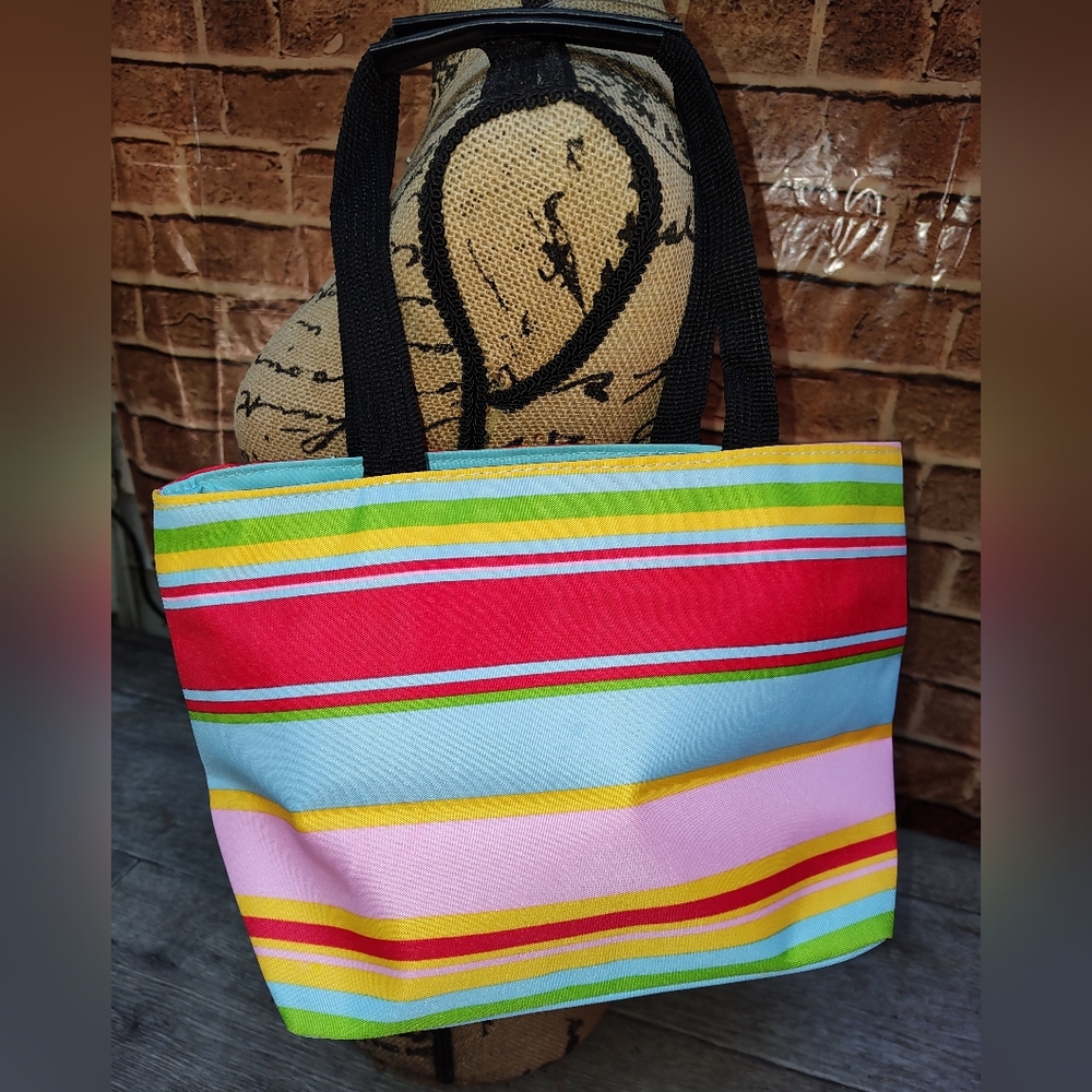 Vincelli colorful striped small beach bag